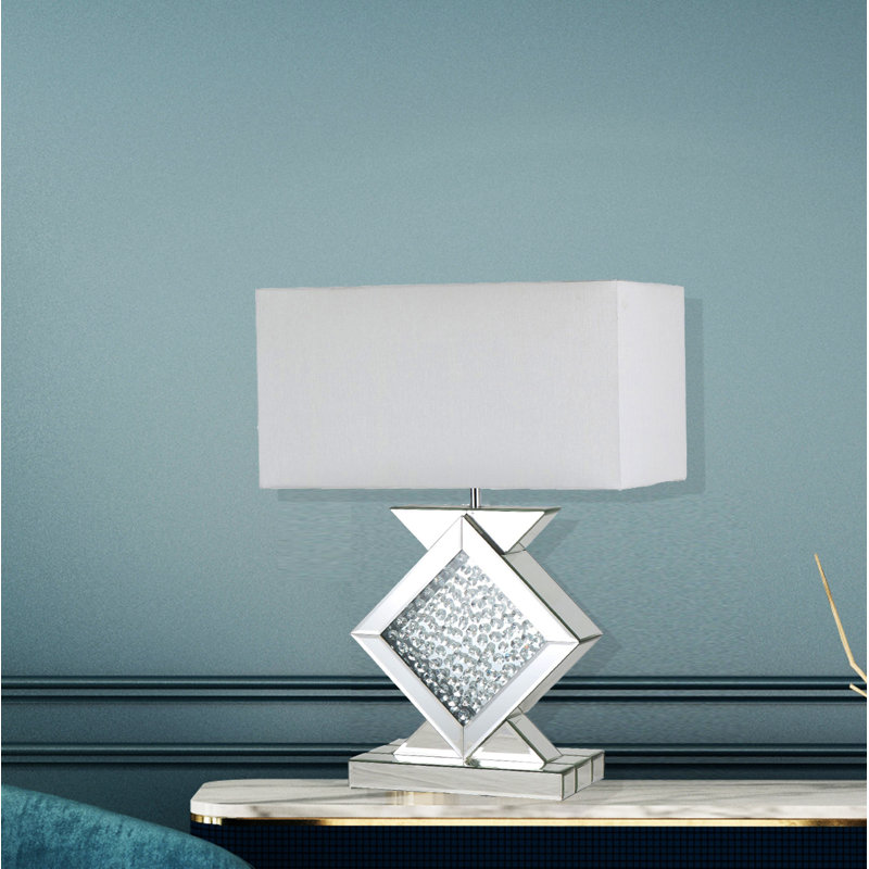 Mercer41 Glamorous Mirror Table Lamp With Floating Crystal Decor Centre